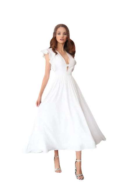 GraceFlow White Midi Dress