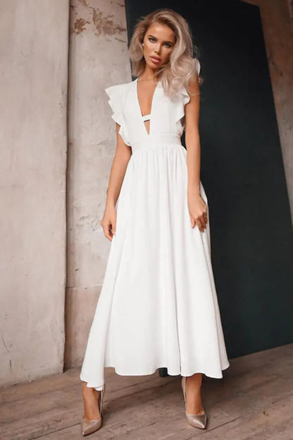 GraceFlow White Midi Dress