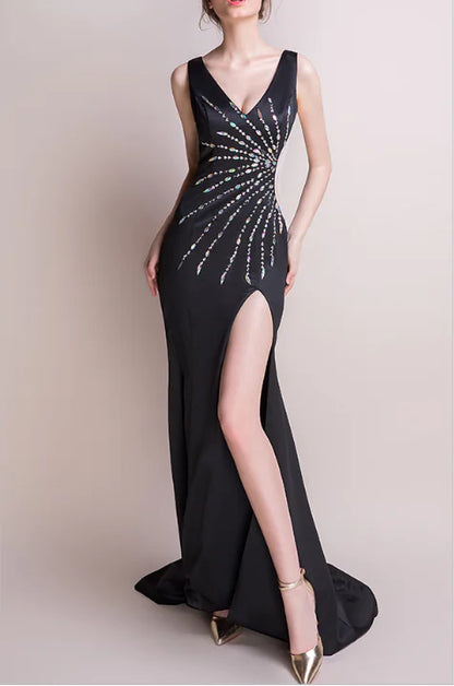 Deep V-Neck Sequin Bodycon Dress