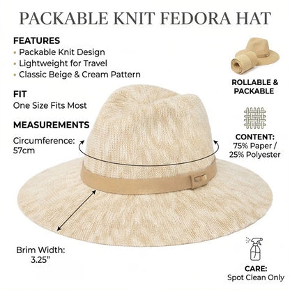Packable Fedora Hat Wide Brim Travel Summer Unisex