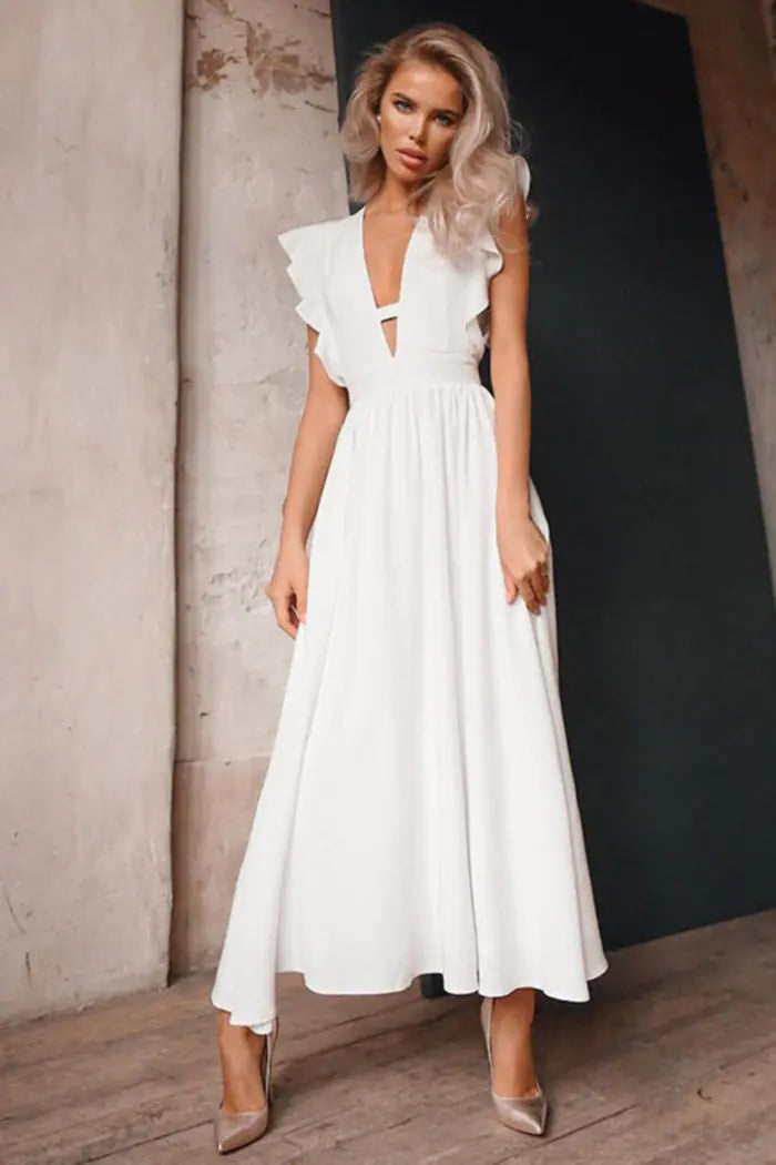 GraceFlow White Midi Dress