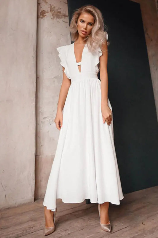 GraceFlow White Midi Dress