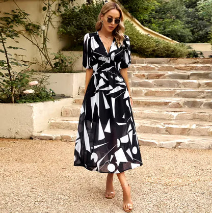 Summer V-Neck Printed Maxi Dress